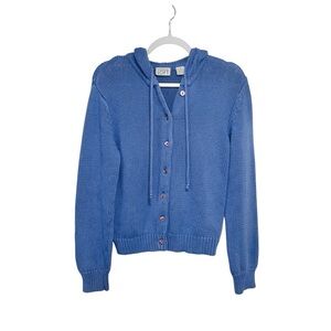 Vintage LOFT Periwinkle Blue 100% Cotton Button-Up Hoodie Cardigan